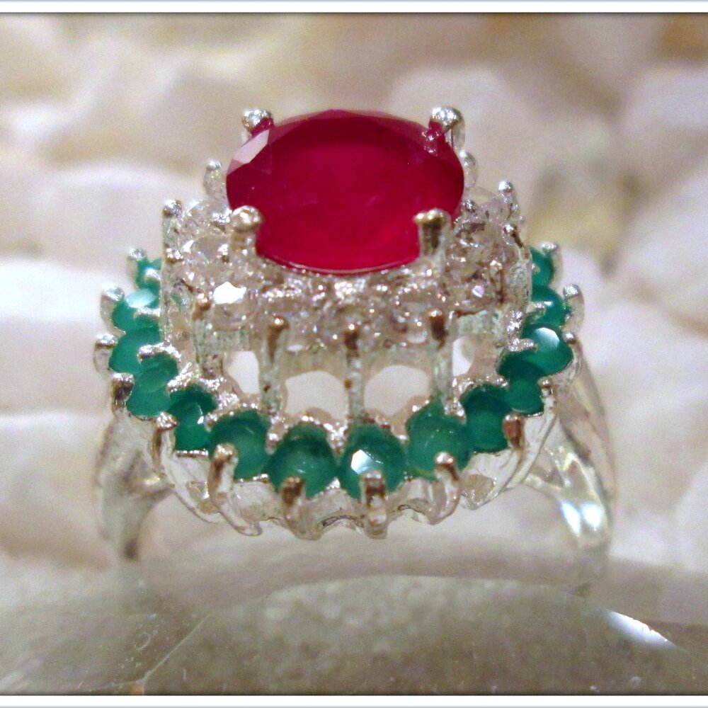 Ruby Emerald Natural Round Cut Gemstone Ladies 18… - image 2
